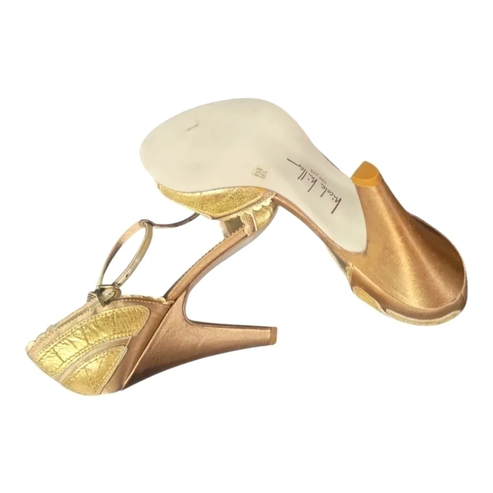 Nicole Miller Couture Formal Holiday Gold Satin Leather Women's Heels 8 1/2B